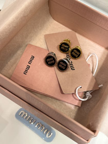 MIUMIU black enamel letter metal round button earrings-3893